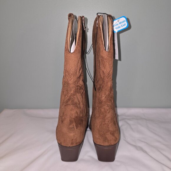 Time and Tru Women's Faux Suede Embroidered Western Boots Cognac, Sz 9 wide, NIB - Picture 4 of 8